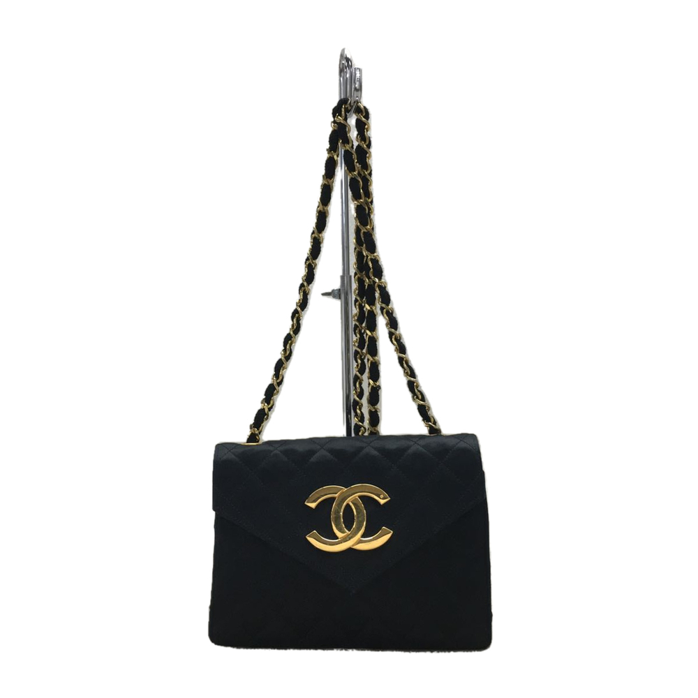 Chanel Plain Silk Chain Shoulder Bag Black